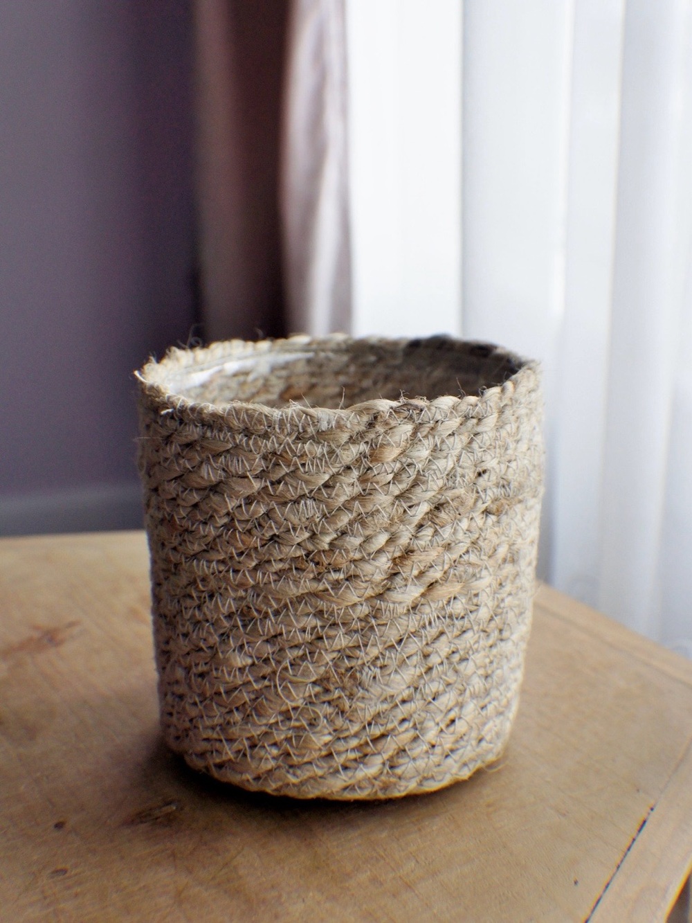 Natural Woven Jute Planter Sz 6” wide, 5” tall in natural jute tan color